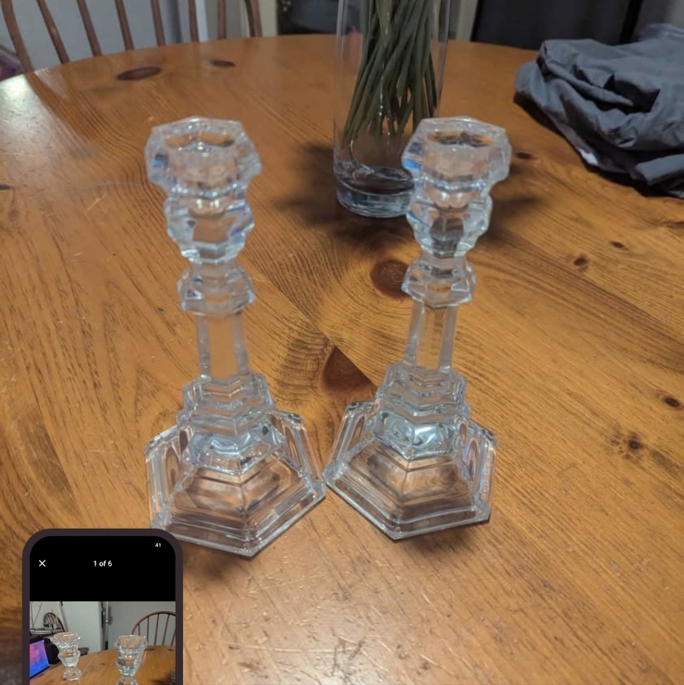 Tiffany & Co. Crystal Hexagonal Candlestick Holders (Pair)